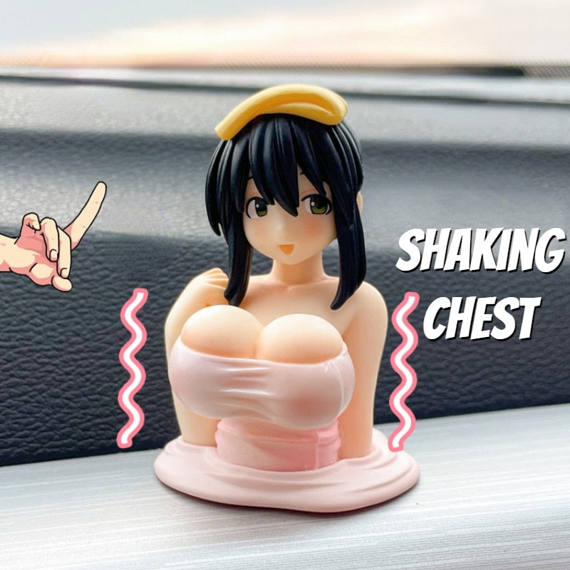 Cute Kanako Chest Shaking Girls Car Ornaments Cartoon Kawaii Anime Statue Car Dashboard Sexy Doll Figurine Car Decorations