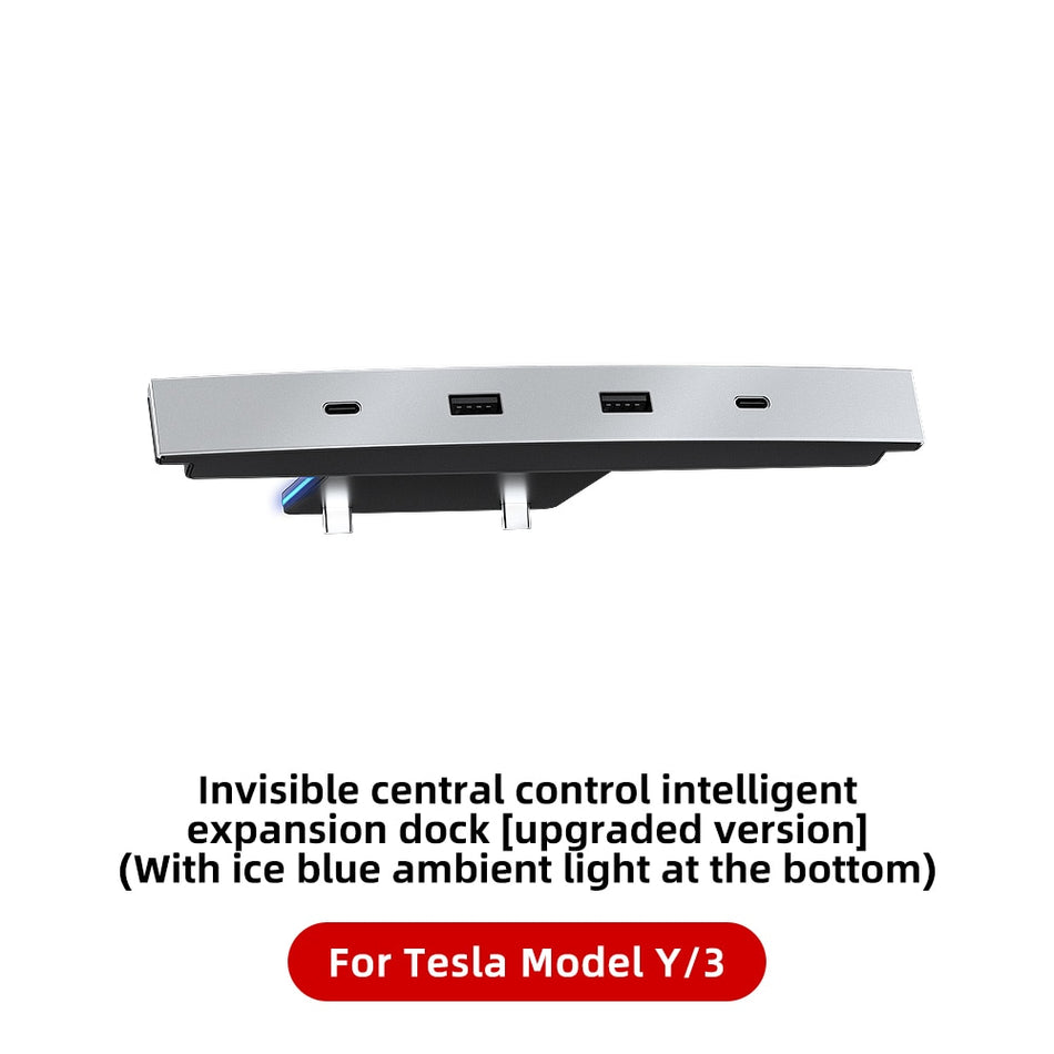 YZ Intelligent Docking Station For Tesla 27W Quick Charger USB Shunt Hub For Model 3 2021 2022 Model Y Central Control Splitter