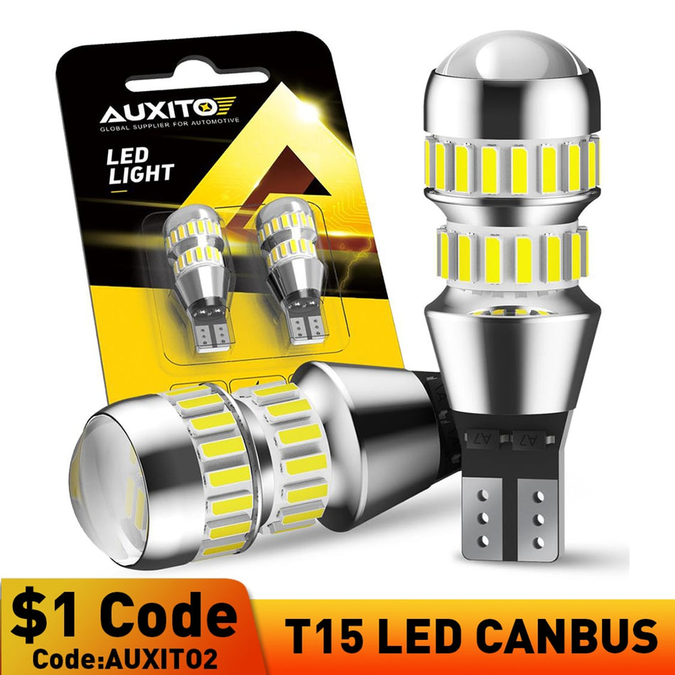 AUXITO 2Pcs Led Reverse Light T15 W16W LED Canbus White Car Bulbs 912 921 Auto Backup Parking Lamp For Volkswagen BMW Chevrolet